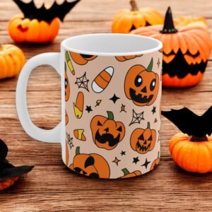 Pumpkin Face Halloween Mug - Cute Spooky Design - Perfect Fall Mug for Coffee, Tea, or Hot Chocolate - Great Gift for Halloween Lovers